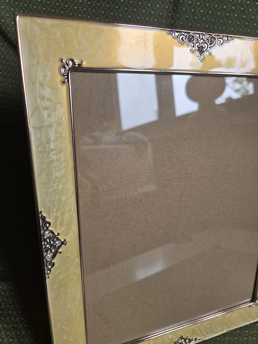 Elegant Yellow Gold Faux Marble Design with Silver Accent Scrolls Phone Frame